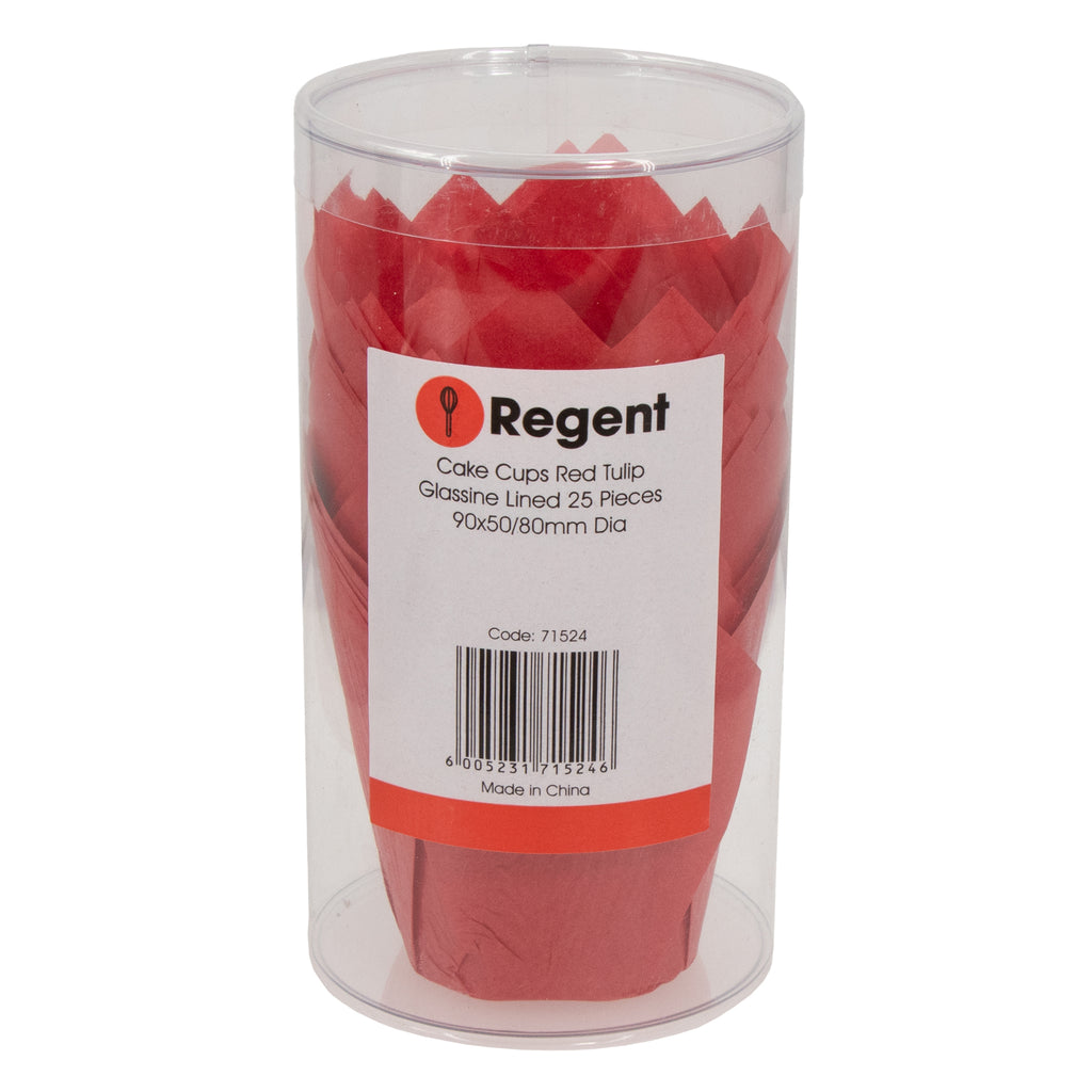 REGENT TULIP MUFFIN CUPS RED GREASE PROOF PAPER 25 PCS, (80/50MM DIAX90MM)