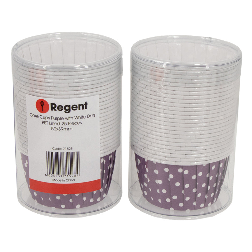 REGENT CUPCAKE CUPS PURPLE WITH WHITE DOTS PET LINED 25 PCS, (50/70MM DIAX39MM)