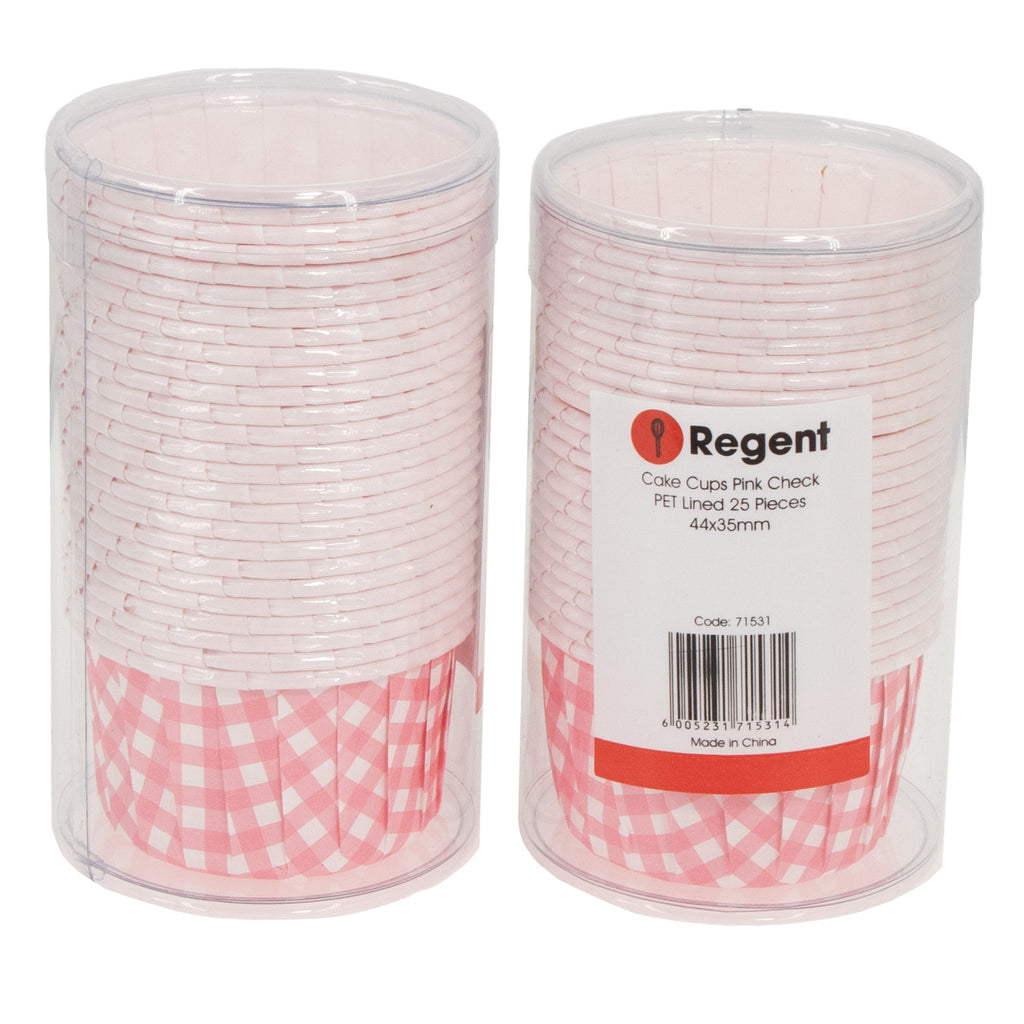 REGENT CAKE/ICE CREAM CUPS PINK CHECK PET LINED 25 PCS, (55/44MM DIAX35MM)