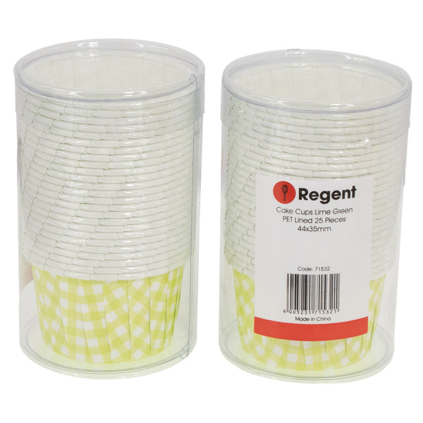 REGENT CAKE/ICE CREAM LIME GREEN CHECK PET LINED 25 PCS, (55/44MM DIAX35MM)