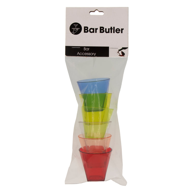 BAR BUTLER COLOURED SHOT GLASSES PLASTIC 6 PACK, 50ML (52MM DIAX48MM)