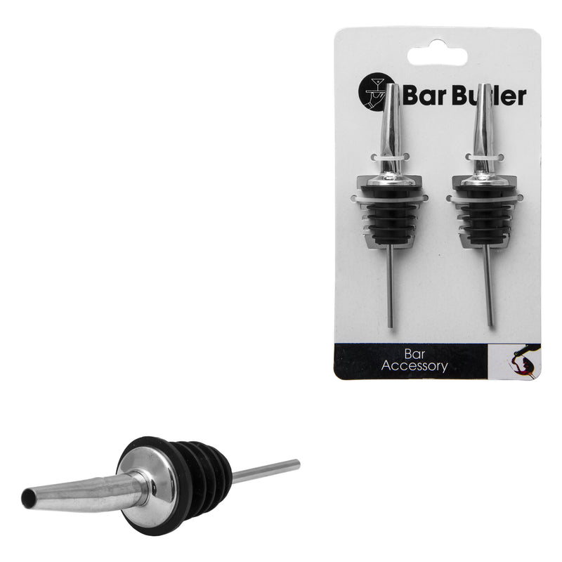 BAR BUTLER FREE FLOW POURER STAINLESS STEEL 2 PACK, (30MM DIAX116MM) - SEAL 24MM DIA