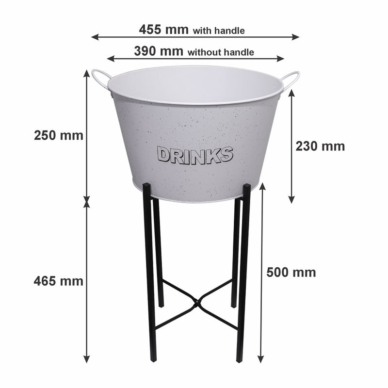 BAR BUTLER WINE BUCKET WITH HANDLES WHITE MOTTLED BLACK 18LT ON BLACK STAND, (455/390MM DIAX715MM)