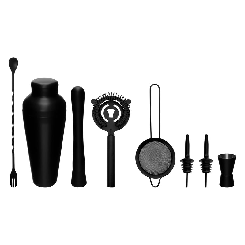 BAR BUTLER COCKTAIL BAR SHAKER 8 PIECES SET ST STEEL MATTE BLACK, 600ML (90X85X260MM)