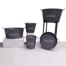 BAR BUTLER WINE BUCKET WITH HANDLES GREY AND MOTTLED WHITE 18LT ON BLACK STAND, (455/390MMX715MM)