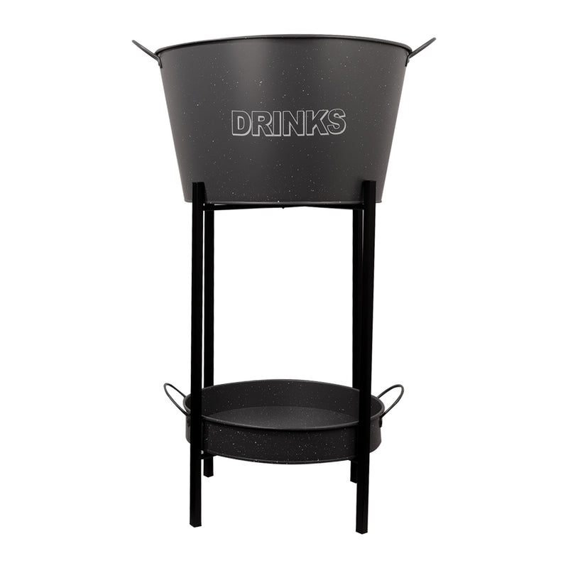 BAR BUTLER WINE BUCKET WITH HANDLES GREY AND MOTTLED WHITE 18LT ON BLACK STAND, (455/390MMX715MM)