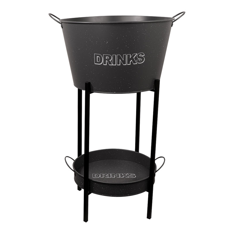 BAR BUTLER WINE BUCKET WITH HANDLES GREY AND MOTTLED WHITE 18LT ON BLACK STAND, (455/390MMX715MM)