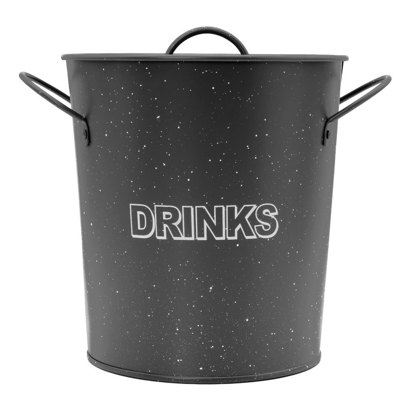 BAR BUTLER ICE BUCKET WITH HANDLES, PLASTIC LINER & LID GREY & MOTTLED WHITE, 3LT (195MM DIAX230MM)