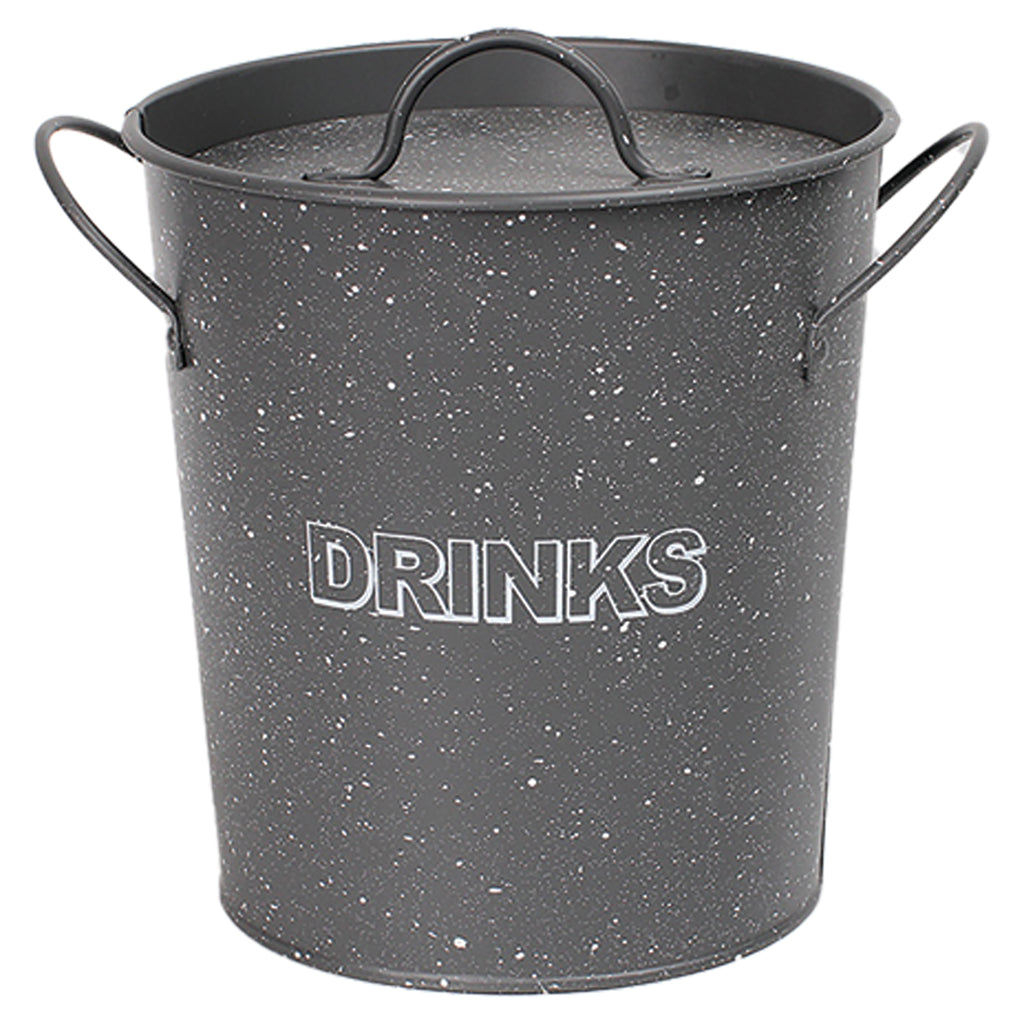 BAR BUTLER ICE BUCKET WITH HANDLES, PLASTIC LINER & LID GREY & MOTTLED WHITE, 3LT (195MM DIAX230MM)