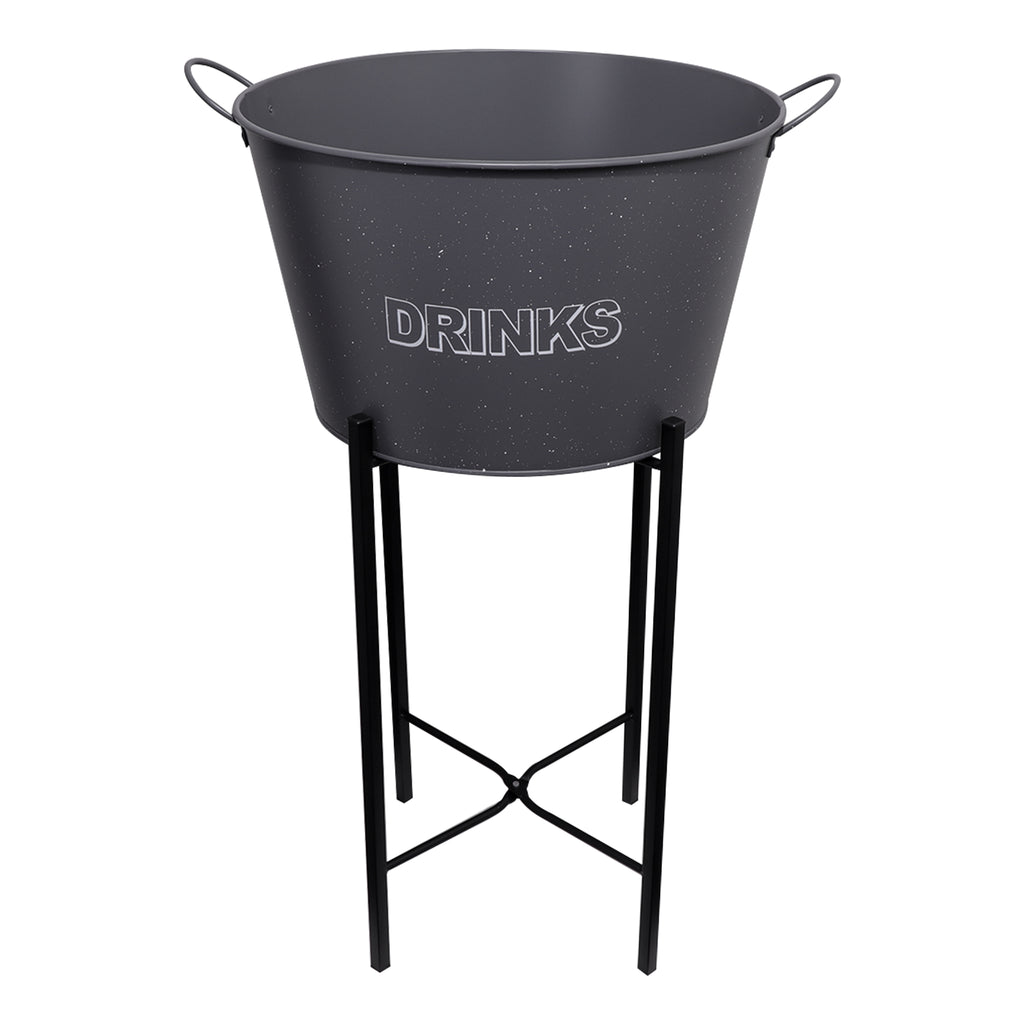 BAR BUTLER WINE BUCKET WITH HANDLES GREY AND MOTTLED WHITE 18LT ON BLACK STAND, (455/390MMX715MM)