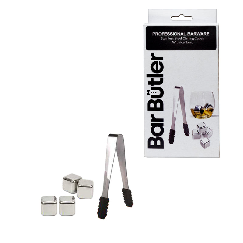 BAR BUTLER STAINLESS STEEL ICE CUBES 4PCS WITH TONG ST STEEL 5 PIECE SET