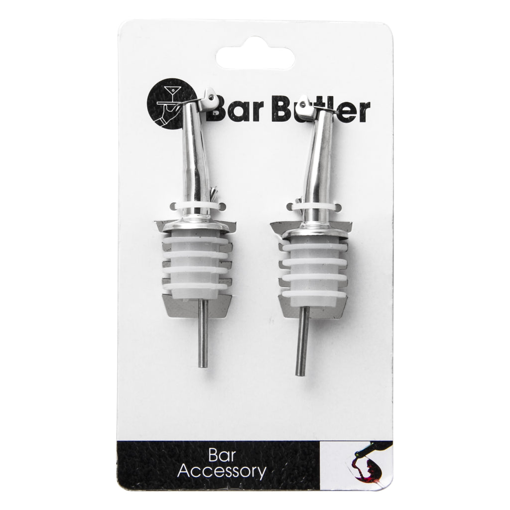 BAR BUTLER FREE FLOW POURER WITH CAP STAINLESS STEEL 2 PACK, (25MM DIAX100MM)