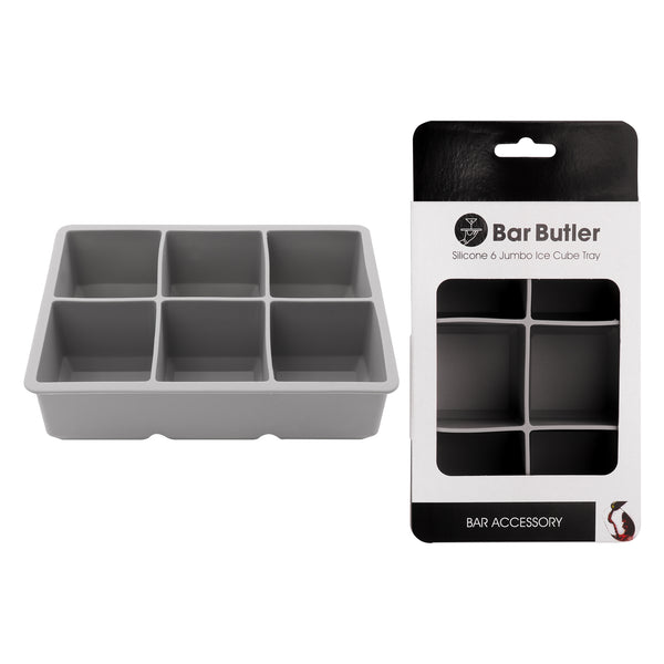 BAR BUTLER GREY SILICONE JUMBO ICE CUBE (6) TRAY, (160X110X45MM)