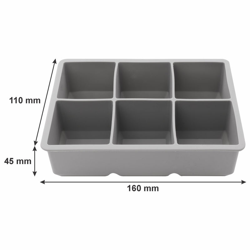 BAR BUTLER GREY SILICONE JUMBO ICE CUBE (6) TRAY, (160X110X45MM)