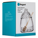 REGENT GLASS HONEY DISPENSER WITH LID & DRIPPER 3 PIECE SET, 590ML (110MM DIAX145MM)