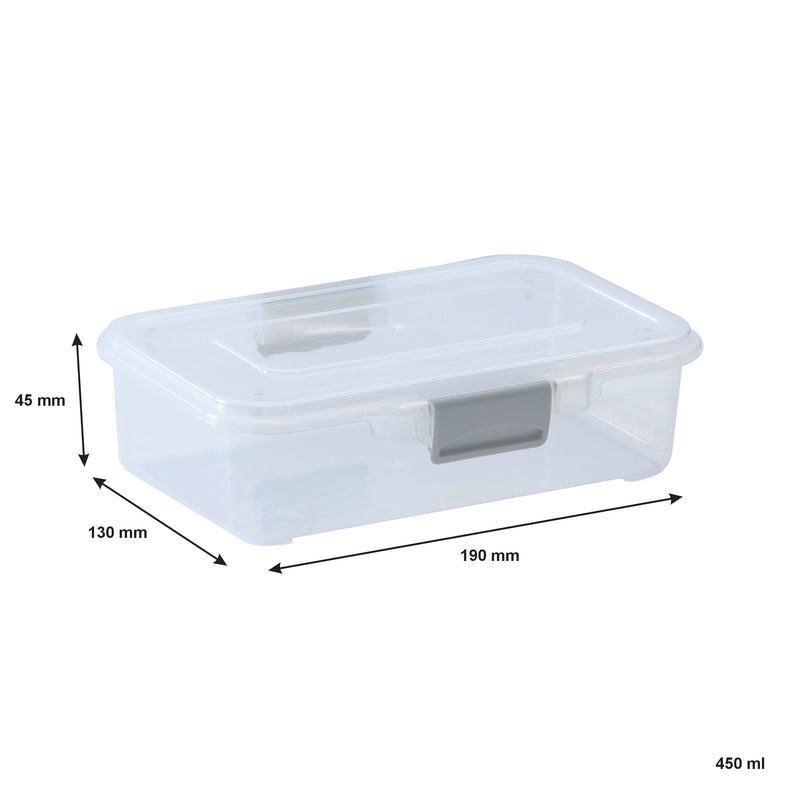 REGENT PLASTIC PINKI STORAGE BOX CLEAR & GREY, 450ML (190X130X45MM)