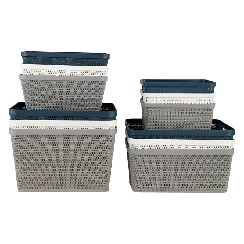 REGENT PLASTIC NEW KNIT BASKET LARGE, ASST. COLOURS BLUE, GREY AND WHITE (360X295X150MM)