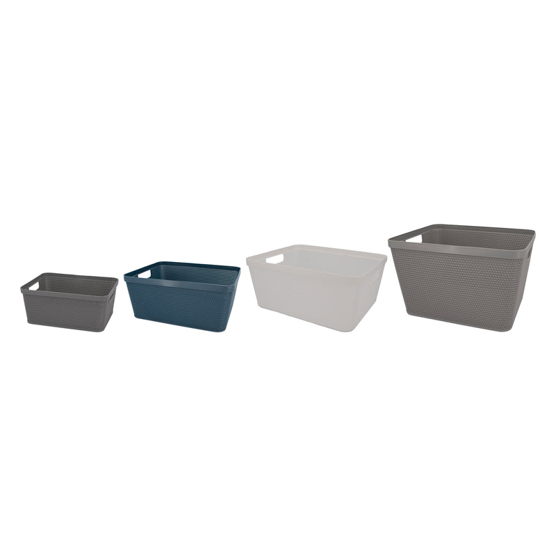 REGENT PLASTIC NEW KNIT DEEP BASKET LARGE, ASST. COLOURS BLUE, GREY AND WHITE (360X295X215MM)