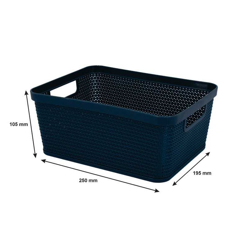 REGENT PLASTIC NEW KNIT BASKET SMALL, ASST. COLOURS BLUE, L/GREY AND WHITE, (250X195X105MM)