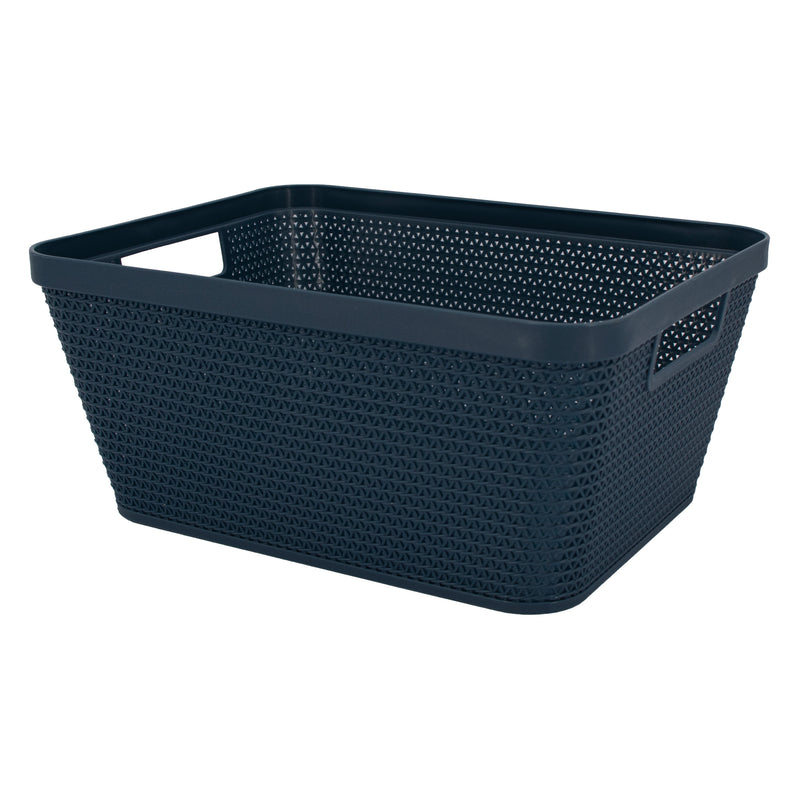 REGENT PLASTIC NEW KNIT BASKET MED, ASST. COLOURS BLUE, GREY AND WHITE (295X235X130M)