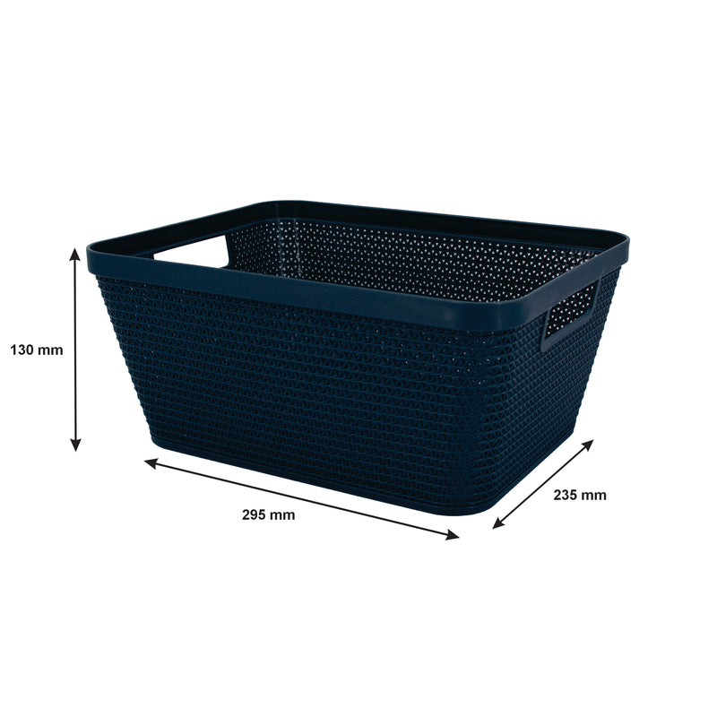 REGENT PLASTIC NEW KNIT BASKET MED, ASST. COLOURS BLUE, GREY AND WHITE (295X235X130M)