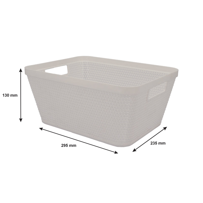 REGENT PLASTIC NEW KNIT BASKET MED, ASST. COLOURS BLUE, GREY AND WHITE (295X235X130M)