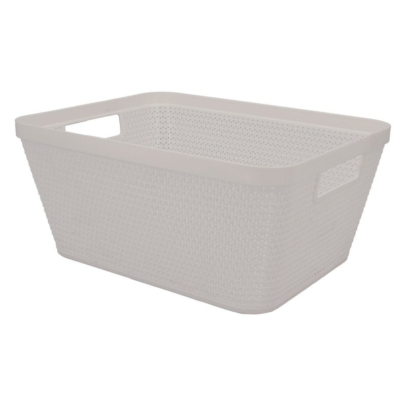 REGENT PLASTIC NEW KNIT BASKET MED, ASST. COLOURS BLUE, GREY AND WHITE (295X235X130M)