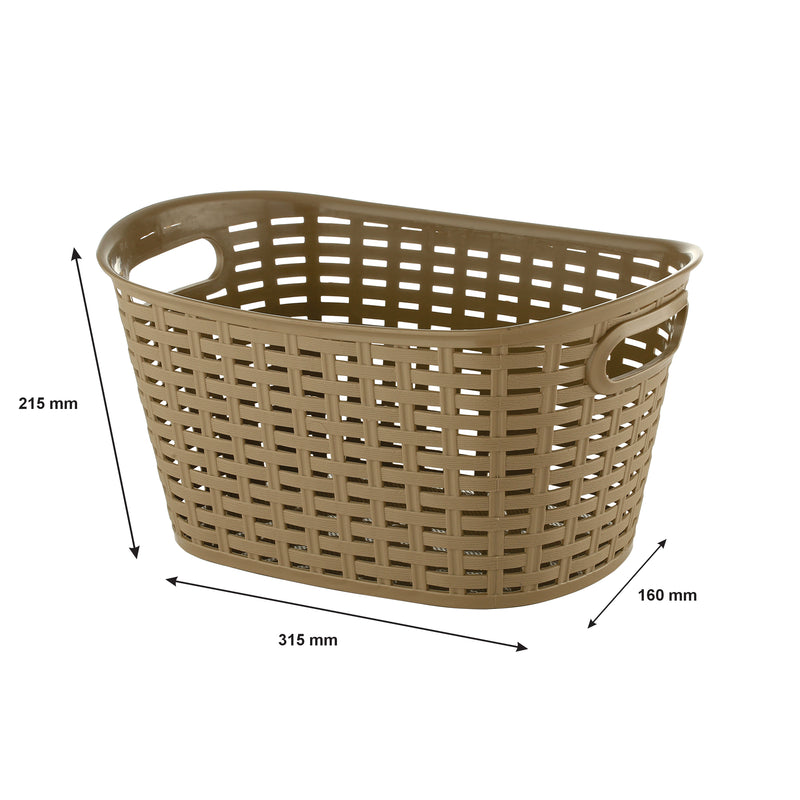 REGENT PLASTIC EDEN OVAL BASKET WITH HANDLES MINI, ASST. WHT, BGE & CHOC (315X215X160MM)