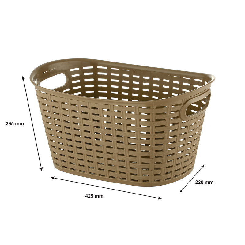 REGENT PLASTIC EDEN OVAL BASKET WITH HANDLES MEDIUM, ASST. WHT, BGE & CHOC (425X295X220MM)