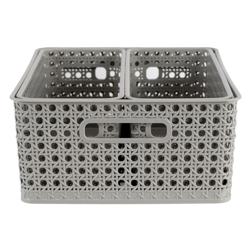 REGENT PLASTIC BOHO RECTANGULAR BASKET LARGE GREY,  (340X135X130MMM)