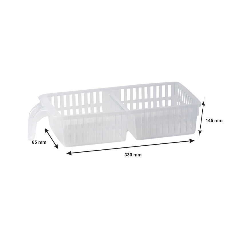 REGENT PLASTIC FRIDGE & PANTRY BASKET WITH VERTICAL DIVIDER CLEAR, (330X145X65MM)