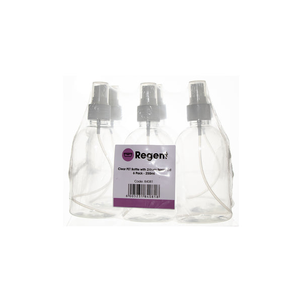 REGENT EMPTY PET BELL BOTTLE WITH 24MM SPRAY LID 6 PACK, 250ML (155X63MM DIA)