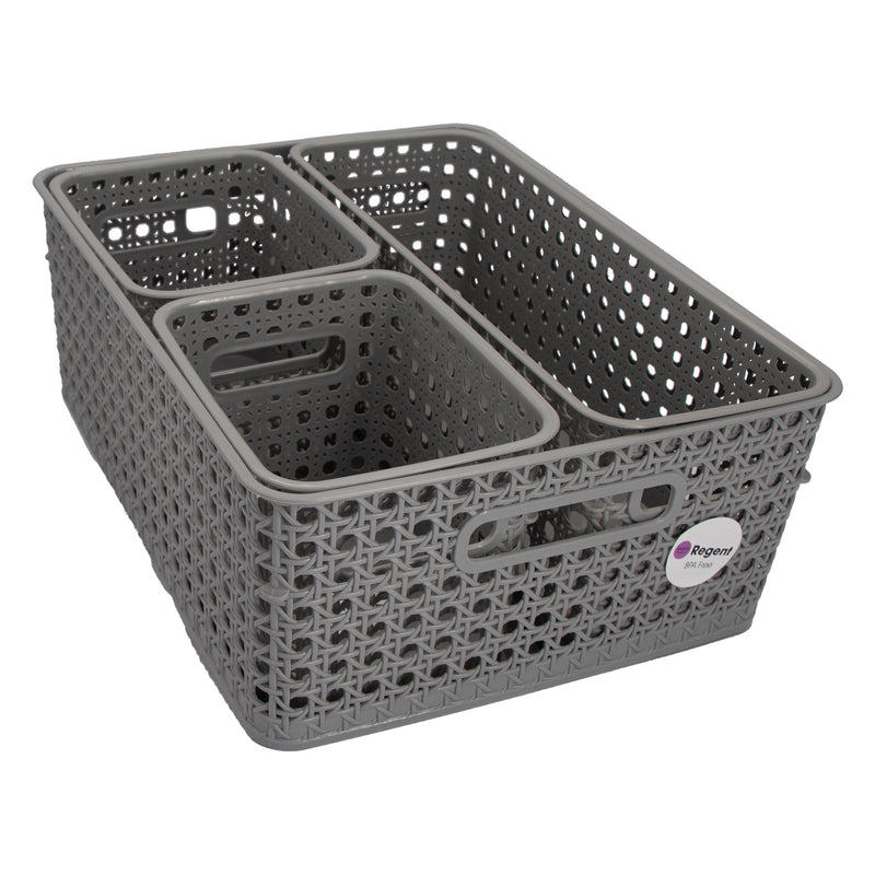 REGENT PLASTIC BOHO RECTANGULAR BASKET LARGE GREY,  (340X135X130MMM)