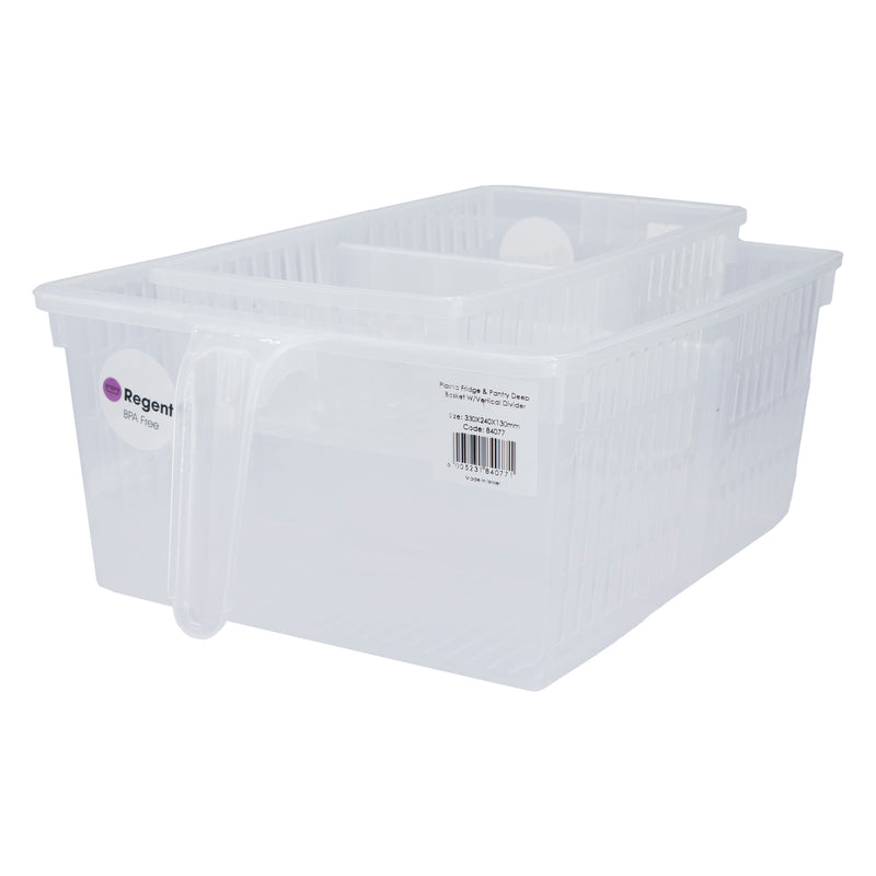 REGENT PLASTIC FRIDGE & PANTRY DEEP BASKET WITH VERTICAL DIVIDER CLEAR,  (330X240X130MM)